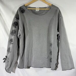 Kunky's Hand Painted Sweatshirt Raw‎ Hem Long Sleeve Artsy Gray L
